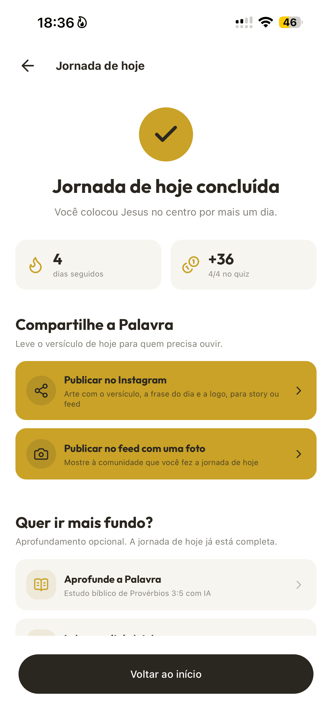 Jornada concluída, sequência acesa